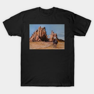 Oil painting landscape with cowboys. western apocalyptic style T-Shirt